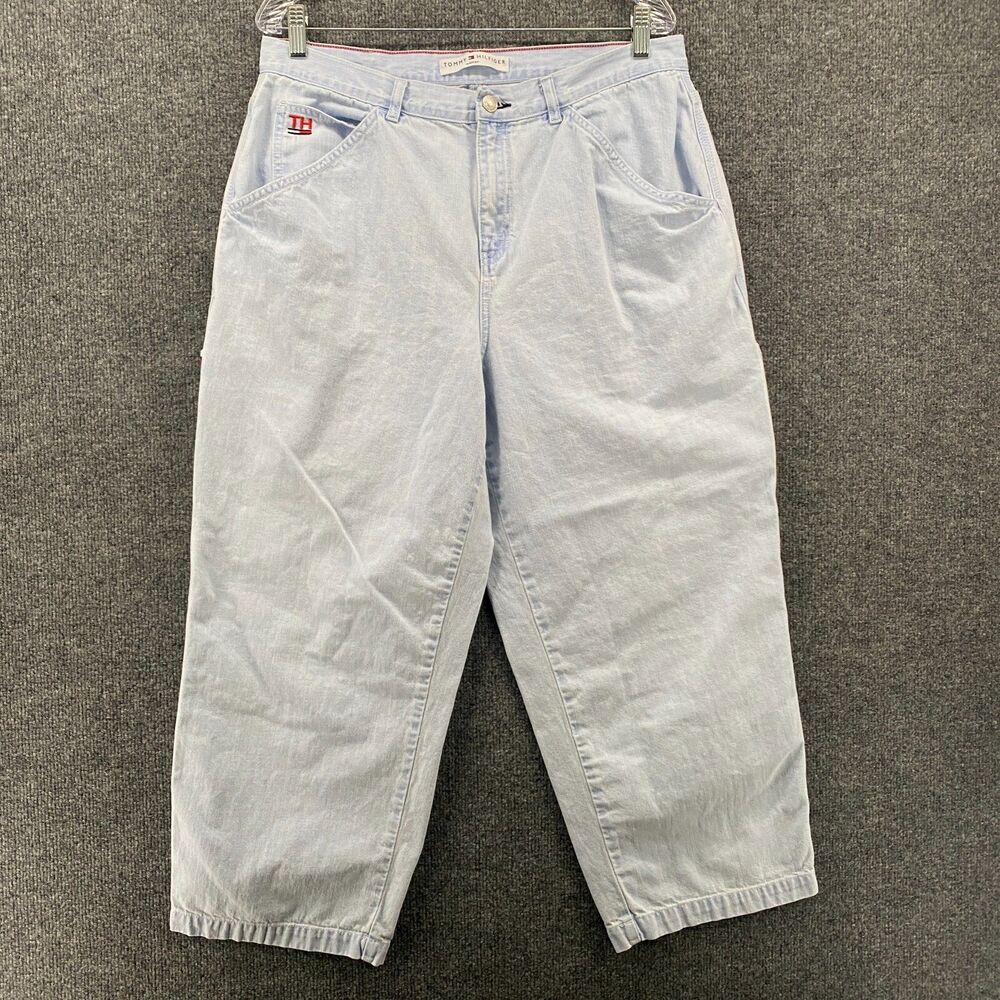 Vintage Tommy Hilfiger Jeans Womens 14 Carpenter Blue Tapered Baggy Loose 90s